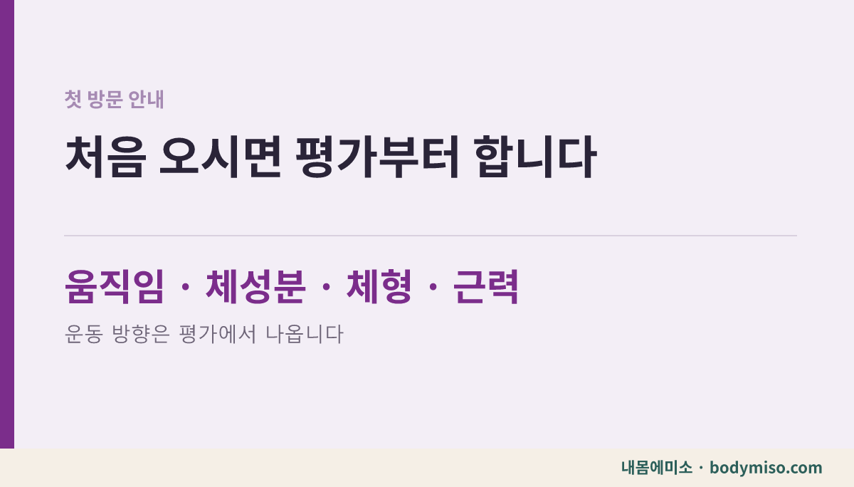 동탄 내몸에미소 첫 방문 평가 안내 카드