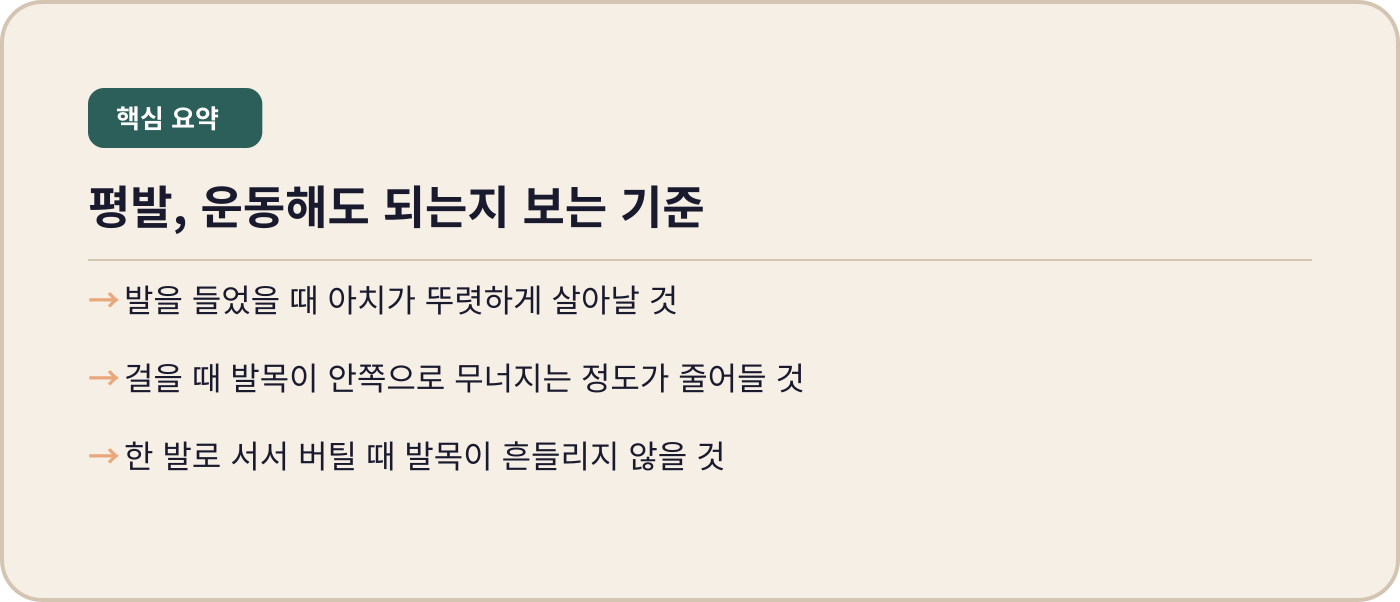 평발 다음 단계로 넘기는 기준 체크리스트