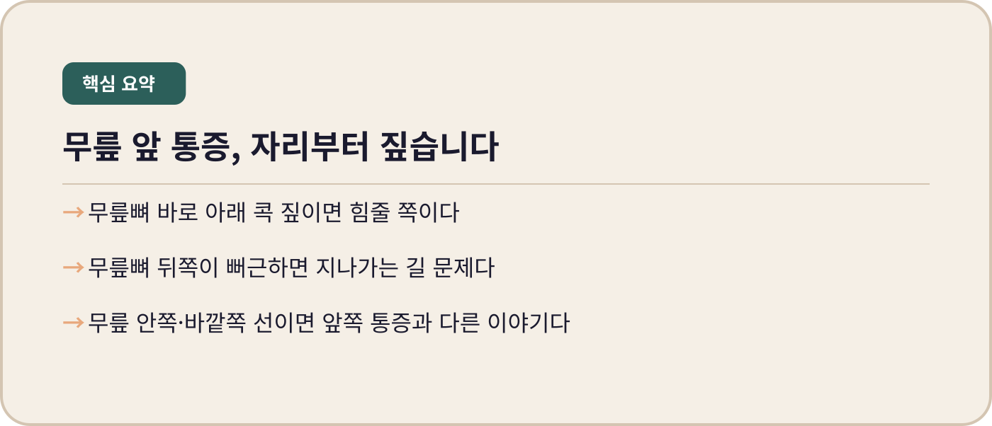 동탄 내몸에미소 무릎 앞 통증 힘줄 위치별 감별 포인트