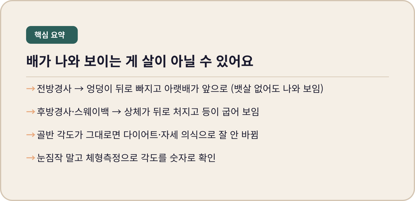 배가 나와 보이는 게 살이 아닐 수 있어요 — 내몸에미소